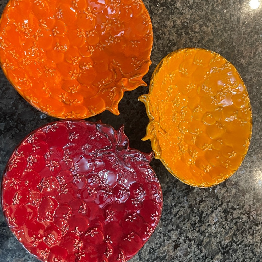 Set of 3 Italian Decorative Bowls in Red, Orange, and Yellow